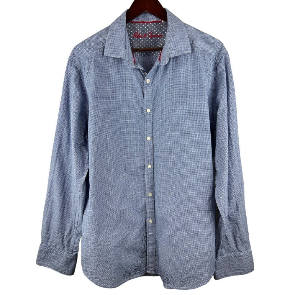 Robert Graham Men's Shirt Blue Button Down Check Embroidered Flip Cuff XL